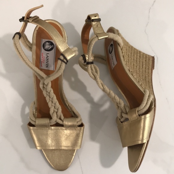 LANVIN Gold Rope Espadrille Wedge Sandals - Picture 2 of 8